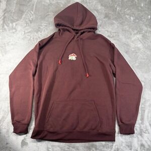 Vivre La Vie Hoodie Mens Medium Burgundy Mushroom Embroidered Streetwear